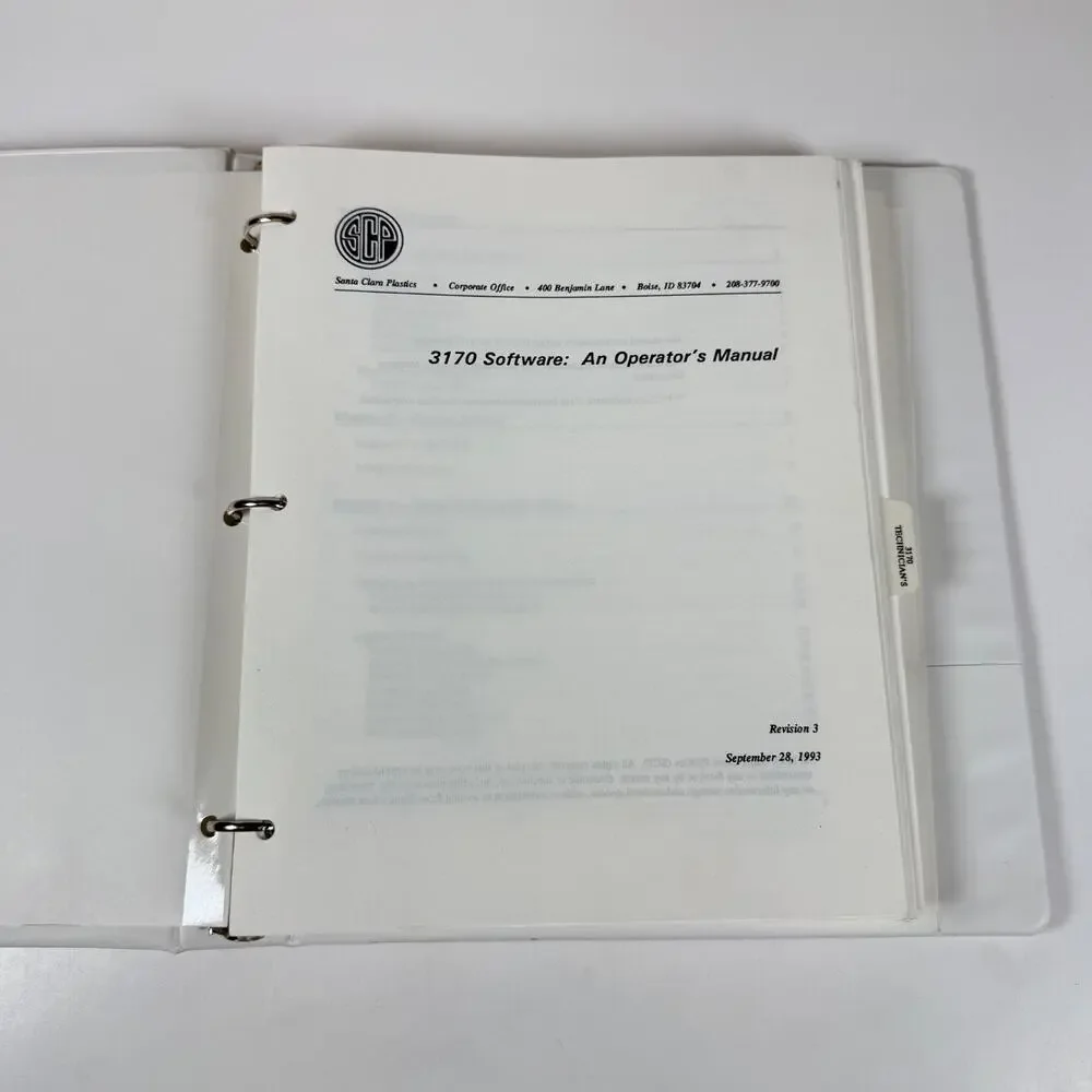 SANTA CLARA PLASTICS SCP 3170 Software Operator's Manual 1993 Vintage